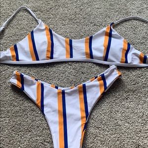 Orange and Blue Striped Bikini Set